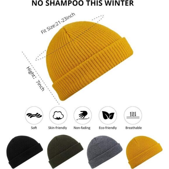 ⚡Unisex Black, Army Green, Dark Gray, Yellow 4 Pieces Watch Hat Fisherman Beanie - Picture 2 of 6